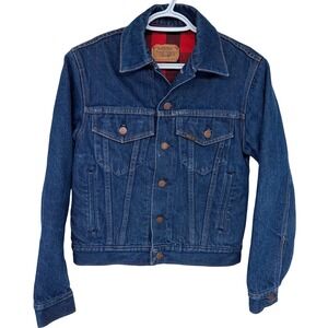Vintage Roebucks Denim Jacket Size 36 Men's Trucker Sears Plaid Flannel Lined Sm